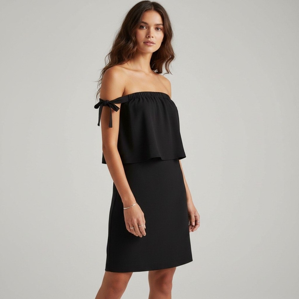 Madewell Silk Tie-Strap Dress True‎ Black G2463 Mini Tiered Overlay Size 00 NEW